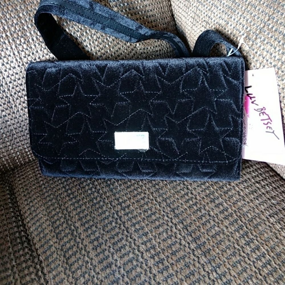 Betsey Johnson Black Fuzzy Stars Crossbody bag